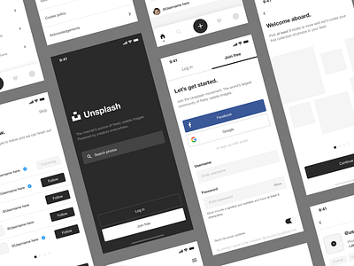 Unsplash Mobile App Concept design digital grid heirarchy mobile mobile app mobile ui product screens typography ui uidesign unsplash ux web