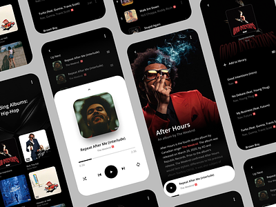 Music App after hours app app design design digital grid layout minimal mobile music music app music player pause player responsive the weeknd ui ux