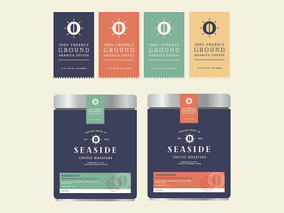 Seaside Coffee Co. 3 beach branding coffee drinks identity label logo packaging roaster seaside tags