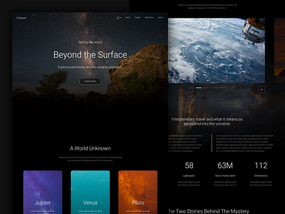 Eclipsed Website app astronomy design digital grid icon identity landscape planet stars typography ui ux