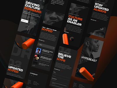 Hybeast Site Concept - Responsive Mobile 3d app branding design digital fashion flat grid hype hypebeast icon identity layout modeling orange typography ui ux vector web