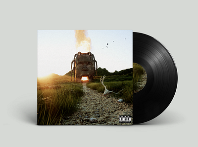 Days After Astro Vinyl 3d birds cinema 4d design digital grid la flame landscape landscape design maxon mountains octane render sun travis scott