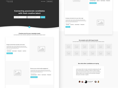 Creative Caucus landing page politics staffing wireframe