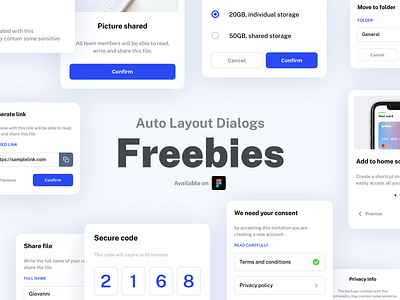 Auto Layout Dialogs - Figma UI Kit android card cards dialog dialog box figma free freebie ios kit menu minimal modal modal box pop up popup ui widget