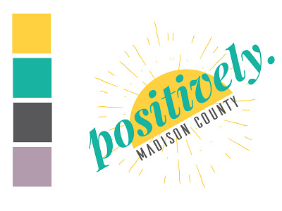 Positively Madison County Community Blog Site badge bright identity development logo design retro design sunny typography