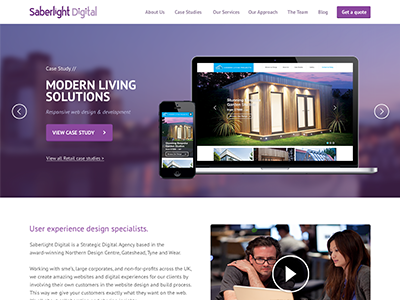 Saberlight Reddesign agency case studies homepage portfolio purple ui ux web design