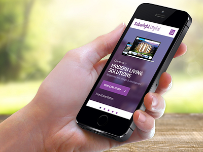 Saberlight Redesign - Mobile Site agency carousel header homepage iphone mobile portfolio purple ui ux