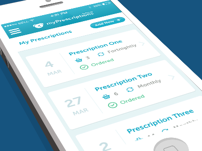 Prescription Reminder App app healthcare homescreen iphone list mobile ui ux