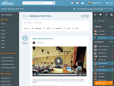 Virtual Learning Environment Content Feed chat dashboard discussion feed header nav responsive sidebar timeline ui ux