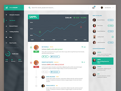 Stock Dashboard app chart comments dashboard finance new feed search stock trading ui ux web