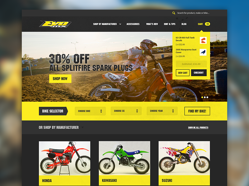 Motocross e-commerce homepage ui ux shop ecommerce homepage cart motocross extreme sports yellow navigation