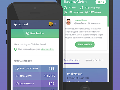 Voxcast Mobile Dash app dashboard gradient green homepage ios mobile purple responsive ui ux web app