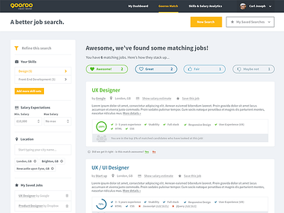 Gooroo - Job Listings filters job results jobs listing recruitment results search start up ui ux