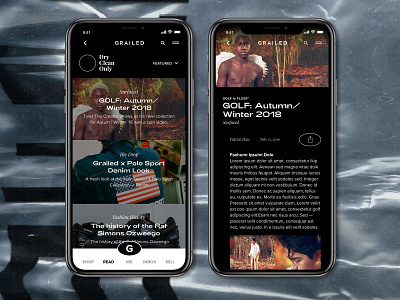 Grailed Mobile App Redesign | Article Feed article article design blog brutalism dark ui fashion app feed golf grid minimal mobile tyler the creator uxui