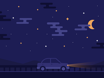 Night Driving car driving flat flat design illustration illustrator minimal mood night purple ui web