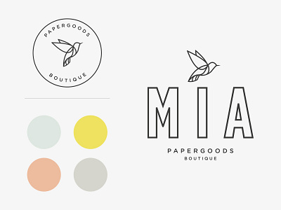 MIA Paper Boutique Logo bird boutique branding geometric logo pastels san serif vector