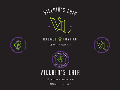 Villain's Lair Logos bar branding club 33 disney villains halloween logo logo system
