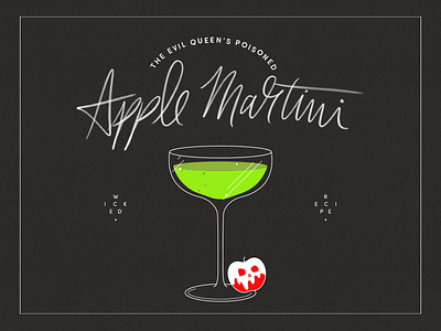 Evil Queen's Poisoned Apple Martini cocktail disney disney cocktail disney villains hand lettering illustration