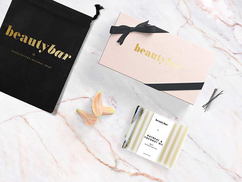 Beauty Bar Unboxing Experience feminine brand organic beauty logo design beauty design packaging mockup packaging beauty branding