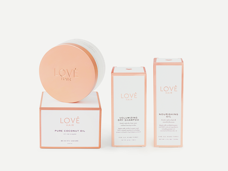 Love Hair Packaging copper foil product branding beauty branding beauty packaging product photography packaging design packaging