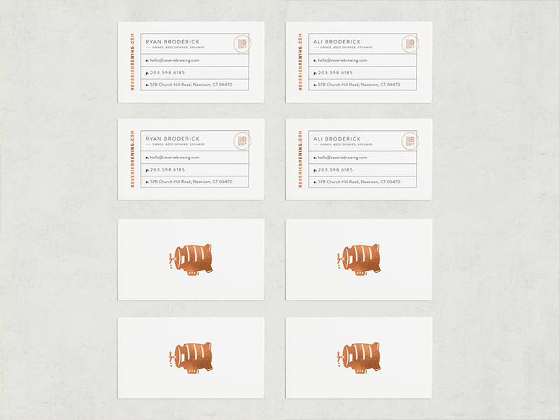 Reverie Brewing Business Cards layout design minimal design beer logo brewery branding foil business cards business card design