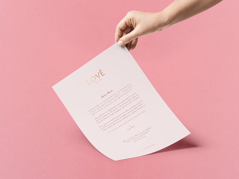 Love Hair Print beauty design beauty branding pink layout print layout gold foil design print design collateral design