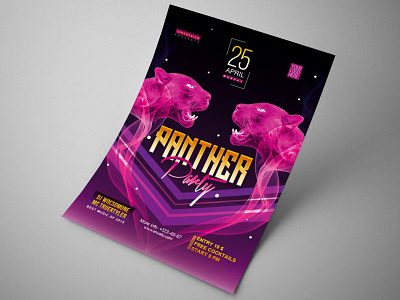 Panther Night flyer and poster club electro event flyer music night panther party pink panther poster wild wild party