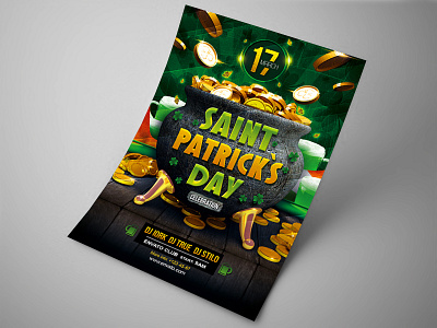 Saint Patrick`s Day party flyer celebration clover flyer holiday ireland irish leaf party pot of gold saint patrick shamrock st patricks