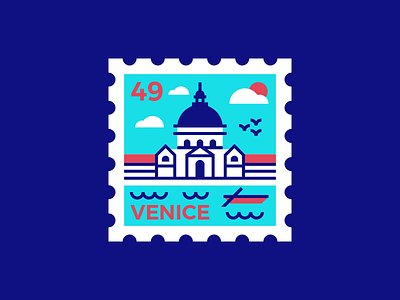 Venice Stamp boat geometric icon illustration italy stamp travel venice water