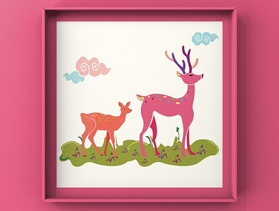 Mom and Baby Picnic animal art animals baby animals cute decor deer deer art design digital files homedecor illustration nursery poster print art printable