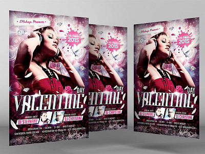 Valentine Day Flyer Template bird couple diamond feather flares headphone heart love magenta srahayu