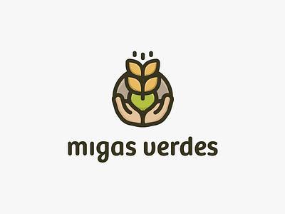 Migas Verdes Logo Design bakery branding crumbs fresh green hands identity leaf logo logo design logomark natural nature logo organic plant vector visual identity wheat