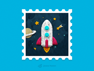 RandomStamps #3 clay clouds illustraion photoshop planet plasticine postage postal randomstamp rocket space stamp stamp design star