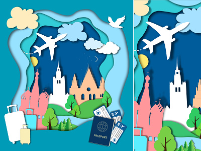 Paper illustration design graphic design illustration vector объемный рисунок полет путешествие самолет