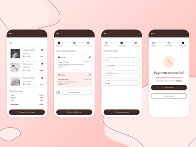 Mobile Design- Shopping App Cart Checkout address android app branding cart checkout clean design ecommerce fashion minimal mobile payment shopping ui user experience user interface ux