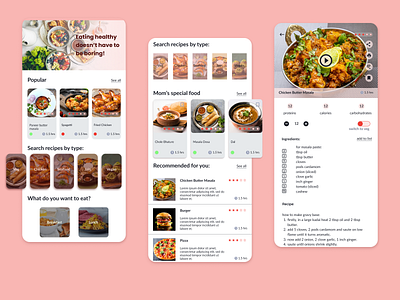 mobile design- EatFit | recipes app app branding cooking design food healthy minimal mobile design recipe ui user experience user interface ux