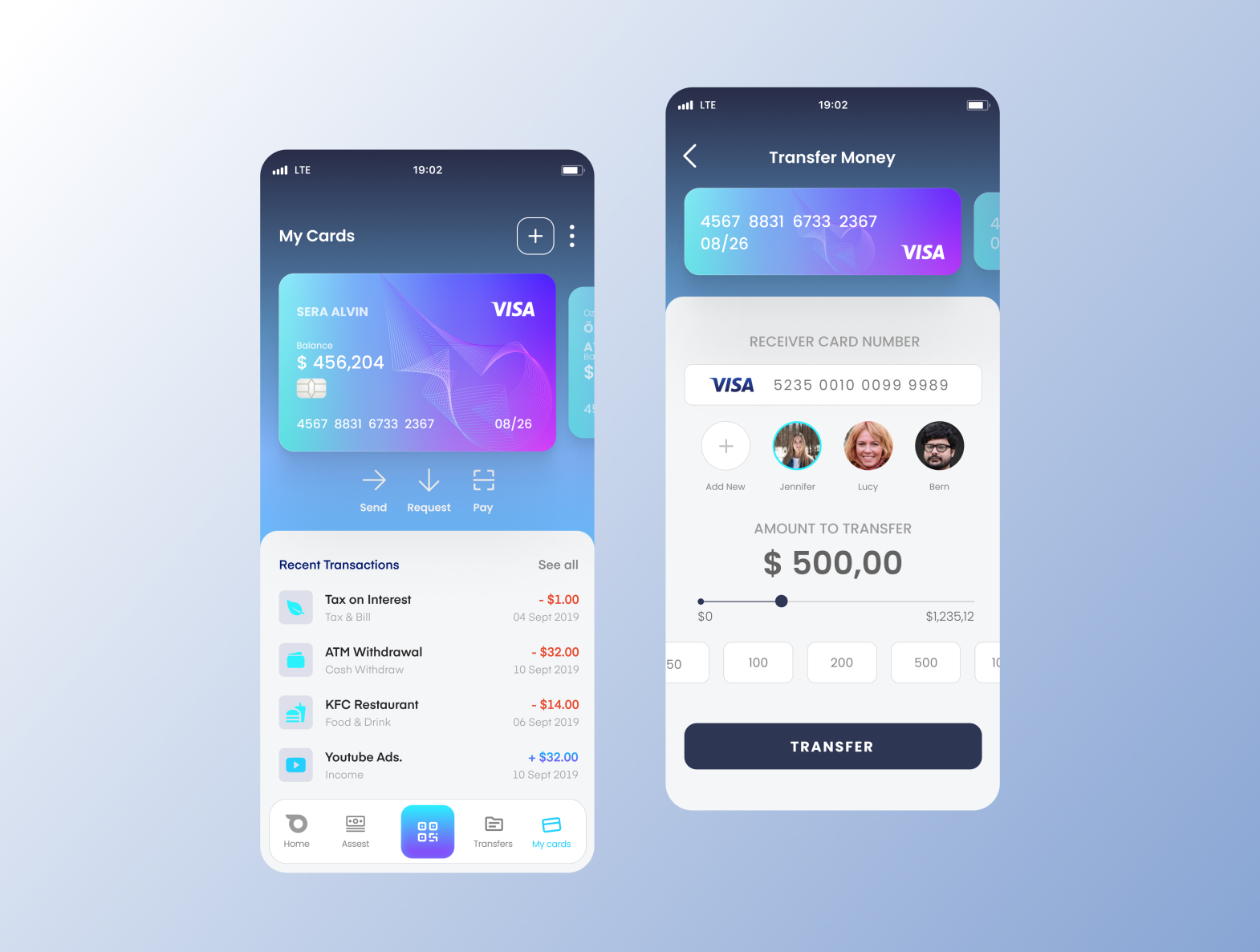 My Cards&Transfer Money Page by Özge Aydın on Dribbble