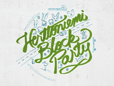 Herttoniemi Block Party calligraphy logo