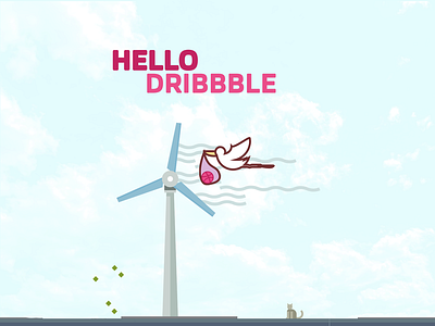 Debut Shot cat clouds creativemarket debut dribbble stork windmill