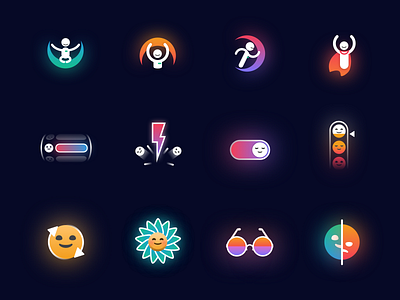 🌟Glowing Icon Set for Kenko Tech 🌟 2020 art branding clean dark glow glowing icon icon set identity illustration illustrator logo vector