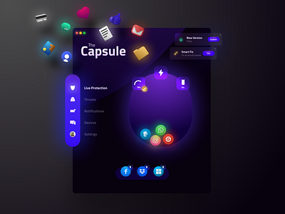 💊 Capsule Dashboard 💊 ai branding capsule cyber dark dashboad dashboard ui illustration mac product product design security startup ui ui design ux