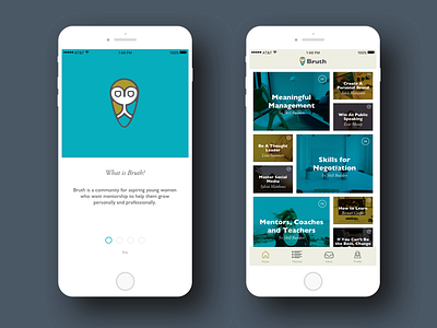 Bruth app branding community design feminism ios logo mentor owl product prototype women