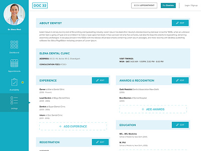 Dashboard Design for Dentists dentist dentists design doc 32 profile search settings ui ux web web design