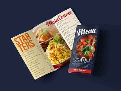 Tri Fold Food Menu Design bangkok branding cuisine design food food and drink graphics india indian food indique menu thailand trifold