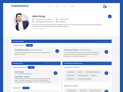 Fundgrowth Investor Dashboard Screen Design dashboard design fund fundgrowth funding fundraising growth interactive investment investor responsive startups ui ui design user ux webdesign website