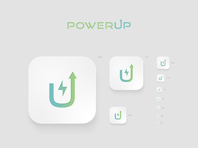 PowerUp - App Icon adobe afsal shaji app icon app logo app ui artblend battery logo green logo illustration logo logo design logo icon photoshop power logo powerup ux design