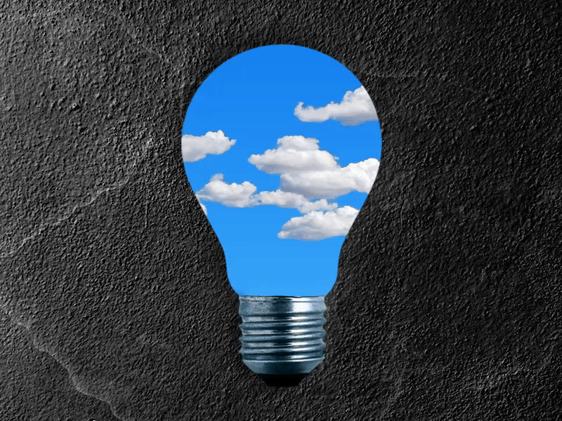 Bright Idea block bulb clouds creative idea light mind shine sky wall weather window