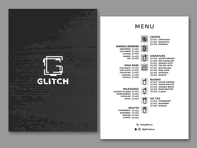 Glitch - Menu Design branding coffee shop design dubai flat logo menu menu design minimalist