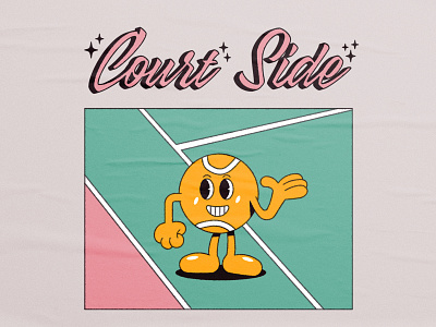 Courtside cartoon character design court side graphic design illustration ink bleed mascot poster retro tennis tennis ball tennis court texture vintage