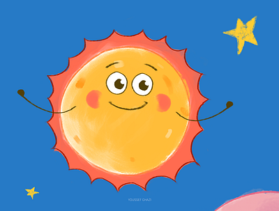 Space character funny funny illustration happy illustration joy pink planets red solar solar system space spaceman star sun sunny sunset